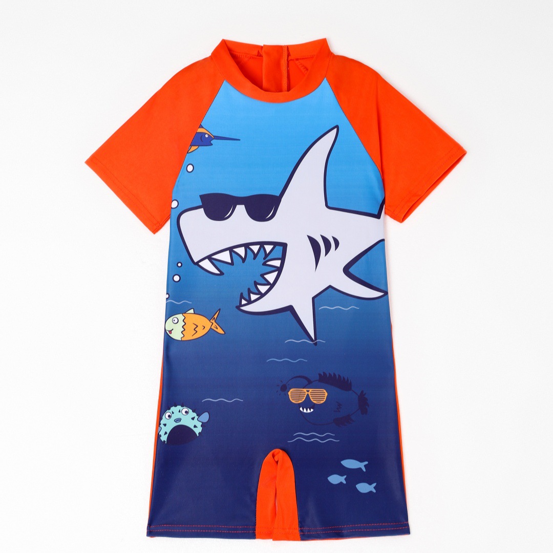 Traje de Baño Enterizo de Dibujos Animados para Niño de Poliéster, Protección Solar, Secado Rápido, para Natación