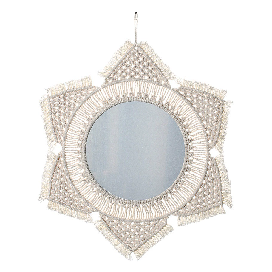 Amazon Creative Home Круглая кисточка Настенное декоративное зеркало в стиле Декоративные тканые гобелены ручной работы Зеркало для макияжа