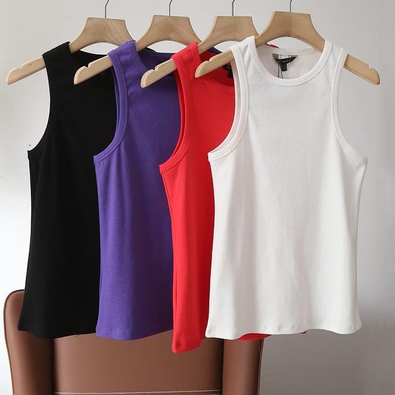 BM & MD & ZA Summer New Inner Base Shirt Basic Rib Vest Sling Sleeveless T-shirt White Purple