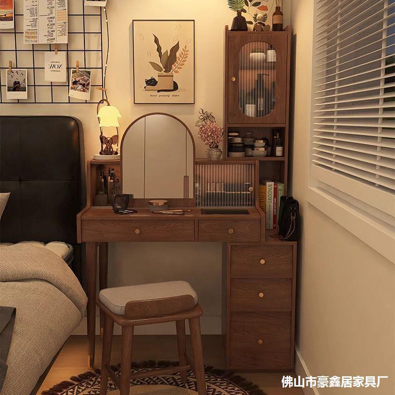 Medieval Style Solid Wood Dressing Table Storage Cabinet Integrated Combination Dressing Table Small Apartment Narrow Apartment Space Saving