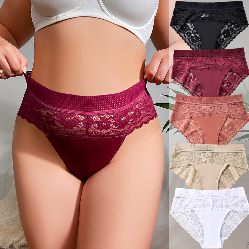 Plus size women's underwear sexy lace wide belt breathable belly contracting hip lifting women's briefs cross-border hot