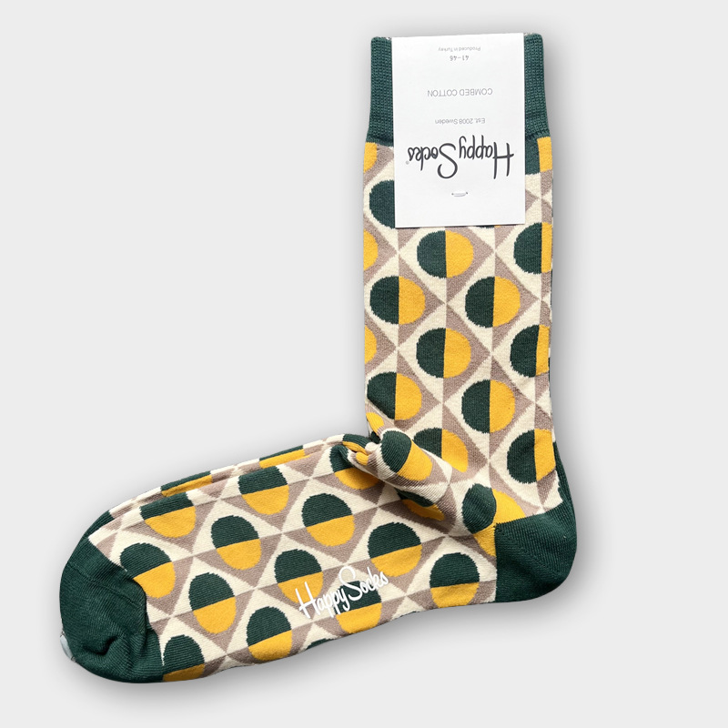 ハッピーソックス メンズソックス ミドル丈 コーマ綿 吸汗消臭 通気性 スウェーデン製 おしゃれ カラフル 薄手