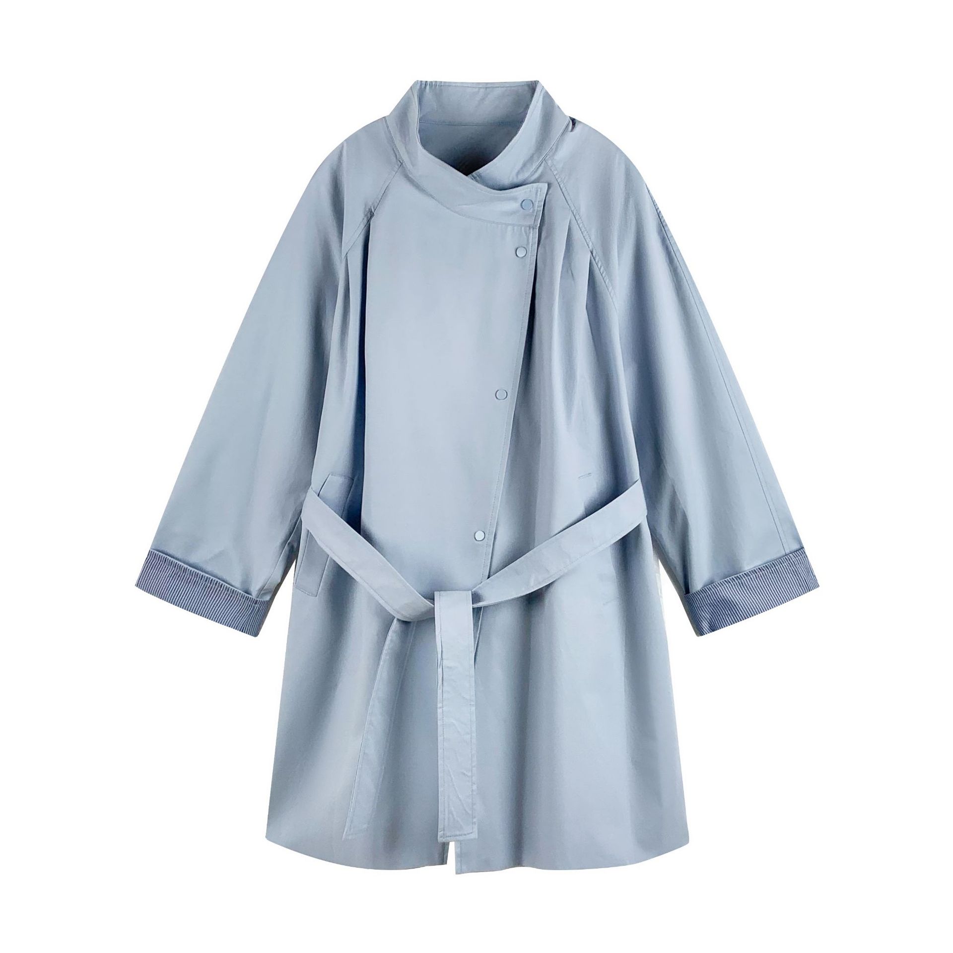 ng2510292 MOXI Thirteen Lines Women's Clothing 2026 Spring Korean Style Stand Collar Long Trench Coat For Petite Women_ecoleips.com