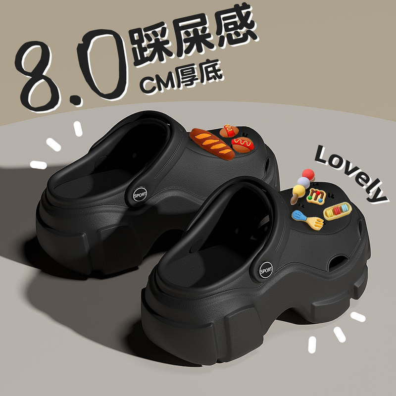 8cm厚底洞洞鞋女款夏季外穿2025新款增高防滑防臭沙滩包头凉拖鞋|undefined