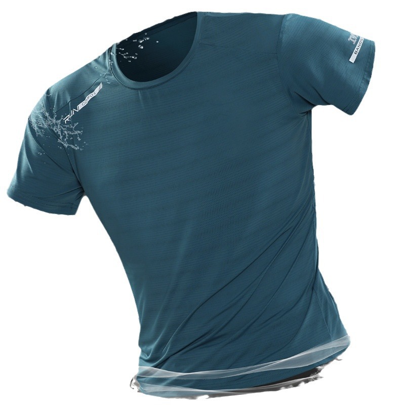 Hombre camiseta de mangas cortas hielo veloz secado superior de verano delgado cuello redondo transpirable deportes de gran tamaño hielo mangas cortas al por mayor