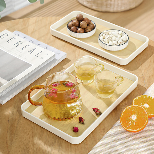 Japanese saucer household tray rectangular cup holder imitation wood grain plate barbecue plate fruit plate living room candy plate