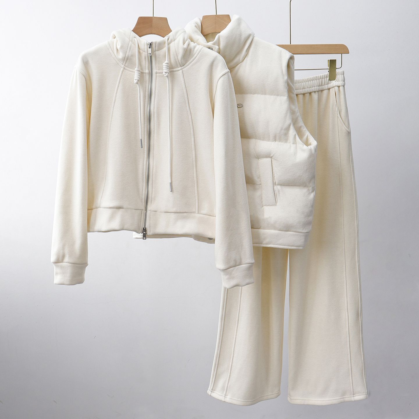 Women's Autumn/Winter Commute Casual Sports Vest, Fleece-lined Sweatshirt, Wide-leg Pants Three-Piece Set
