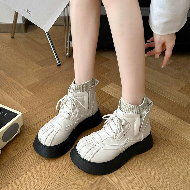 женские ботинки в британском стиле 2024, новые осенне-зимние короткие сапоги в стиле преппи на толстой подошве с носками, хлопковые туфли на флисовой подкладке