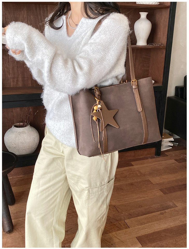 Túi tote nữ cỡ lớn dáng shopping, quai đôi đeo vai, có ngăn khóa kéo, phong cách tối giản — Màu cà phê Không có mặt dây chuyền, Màu nâu không có mặt dây chuyền, Màu xanh lá cây không có mặt dây chuyền, Đen không có mặt dây chuyền chi tiết 13