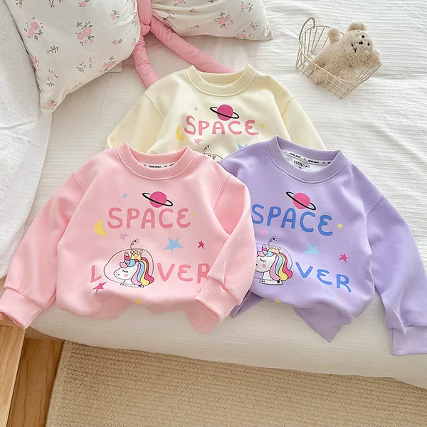 Sweet Girls Sweatshirt Spring & Fall 2025 New Long-Sleeved Round Neck Pullover T-Shirt Kidsren's Casual Tops Korean Style Kidsren's Clothing