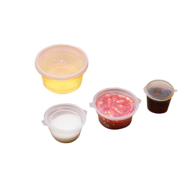 Shandong fábrica directa de pelo desechable taza de salsa para llevar embalaje PP caja de inmersión de una sola pieza transparente taza de salsa espesada
