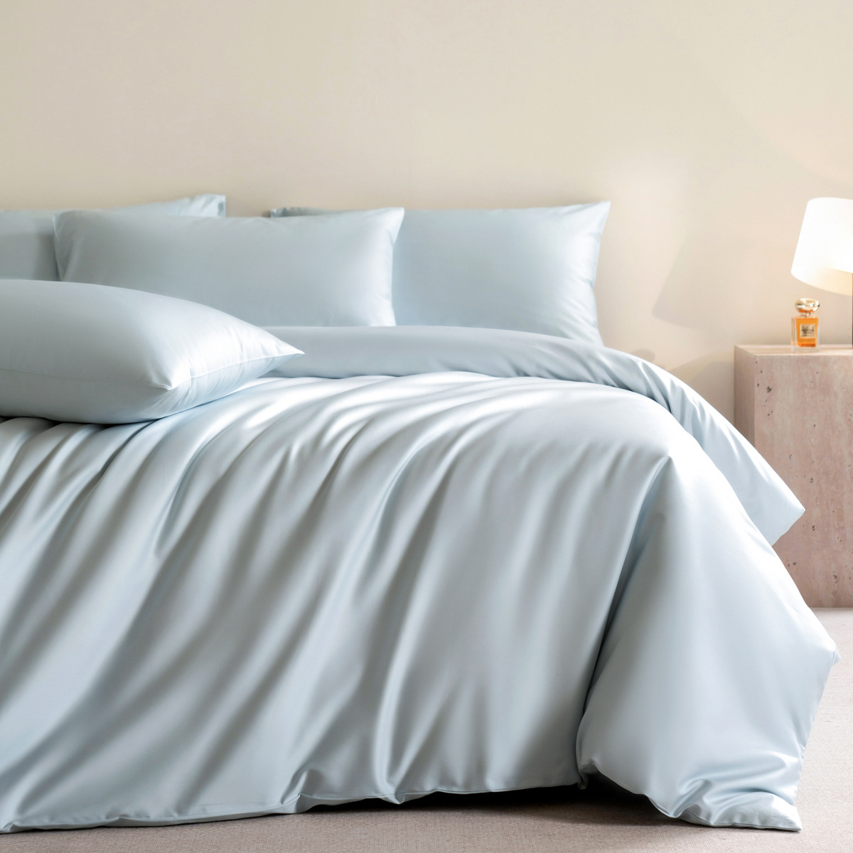 Class a Pure Cotton 100-Count Long-Staple Cotton Satin Four-Piece Set, Simple All-Cotton Duvet Cover, Bed Sheet, Fitted Sheet, Dormitory Solid Color Bedding