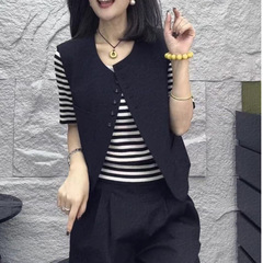 欧货时尚圆领单排扣西装马甲女2025春秋季新款设计感显瘦外套马夹