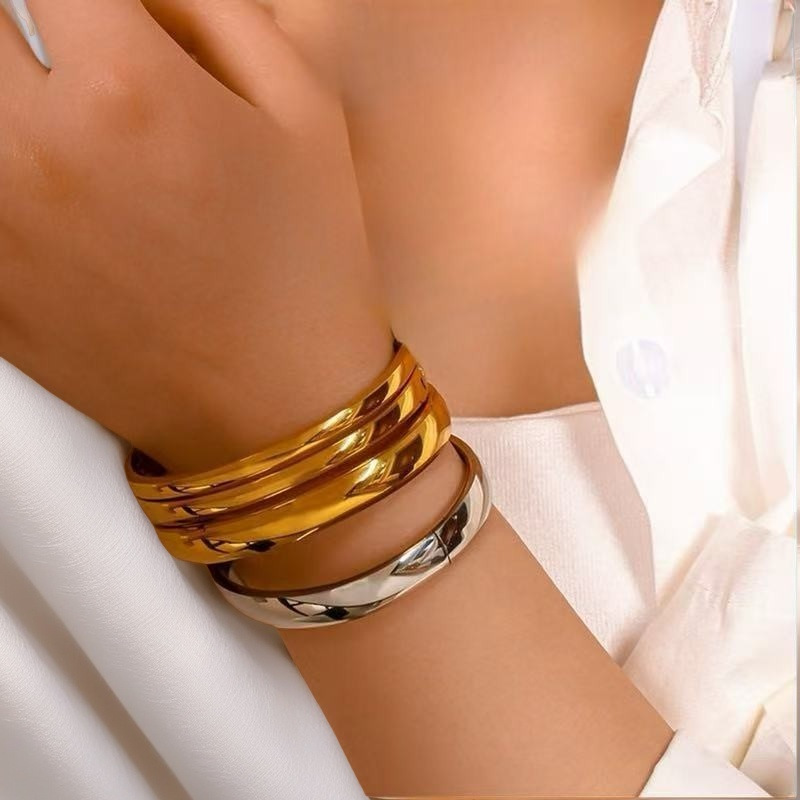 Minimalist Titanium Steel Spherical Bangle For Couples Elegant_voghion.com