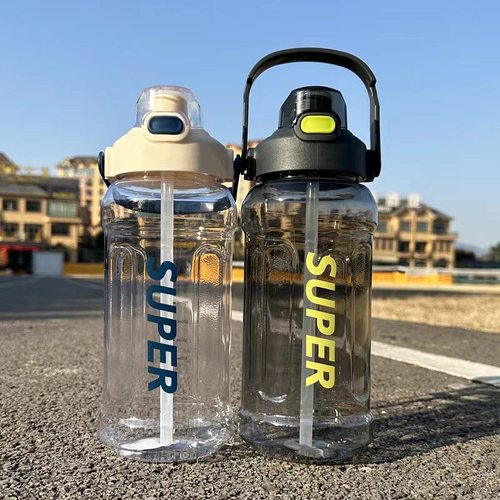 High-looking water cup with scale, large-capacity bouncing straw cup, running sports water bottle, men's and women's outdoor fitness water bottle