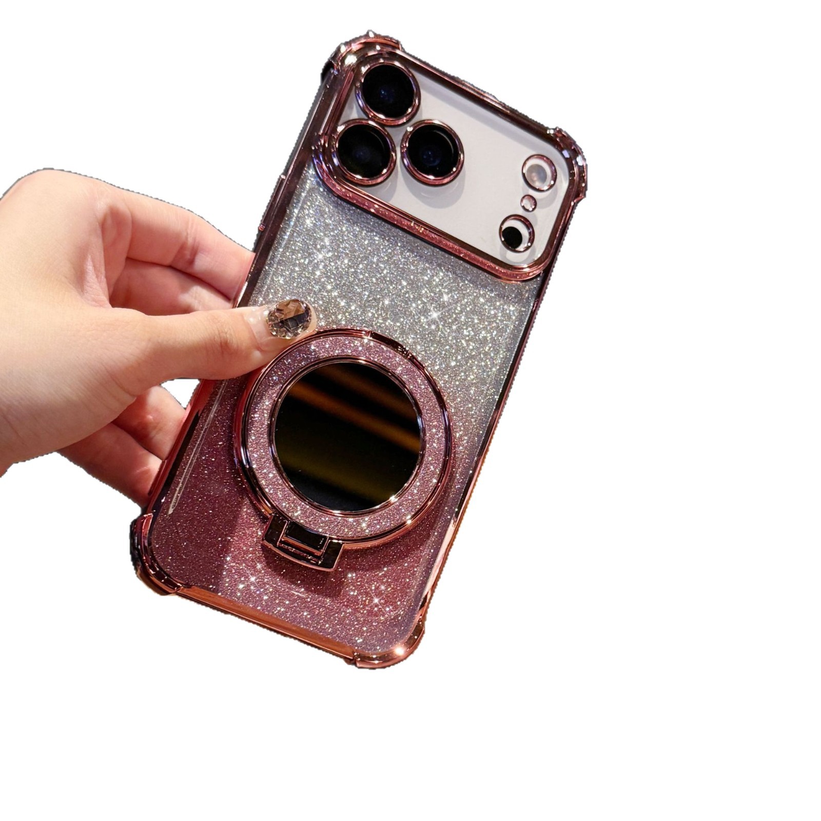Soporte de absorción de espejo de polvo flash para iPhone17PRO caso de teléfono 16 manzana 13 cuatro ángulos galvanizado a prueba de caídas