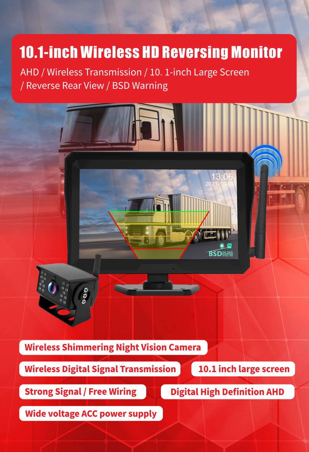 Wireless Car Monitor Backup Camera HD Night Vision Dual Recording