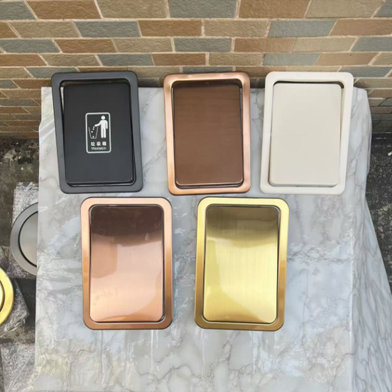 Square Built-In Trash Can with Swing Lid, Bathroom and Kitchen Cleaning Bin, Flip-Top Design, Cabinet-Mounted, Rose Gold, for Home Use Square Built-In Trash Can with Swing Lid, Bathroom and Kitchen Cleaning Bin, Flip-Top Design, Cabinet-Mounted, Rose Gold, for Home Use