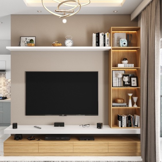 Dongguan Shenzhen 2.4m Floating Tv Cabinet for Home Use, Background Wall Living Room Solid Wood Tv Cabinet with Led Lights and Open Shelves