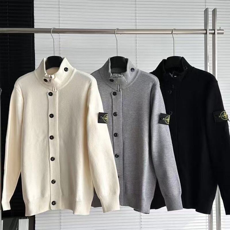 Popular Island-Style Stand-Collar Knit Cardigan for Men and Women, Autumn and Winter Solid Color Sweater, Loose Casual Long-Sleeve Couple's Jacket