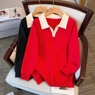 New plus size slimming loose mid-length lapel long sleeve sweater 200/300/350kg 7186
