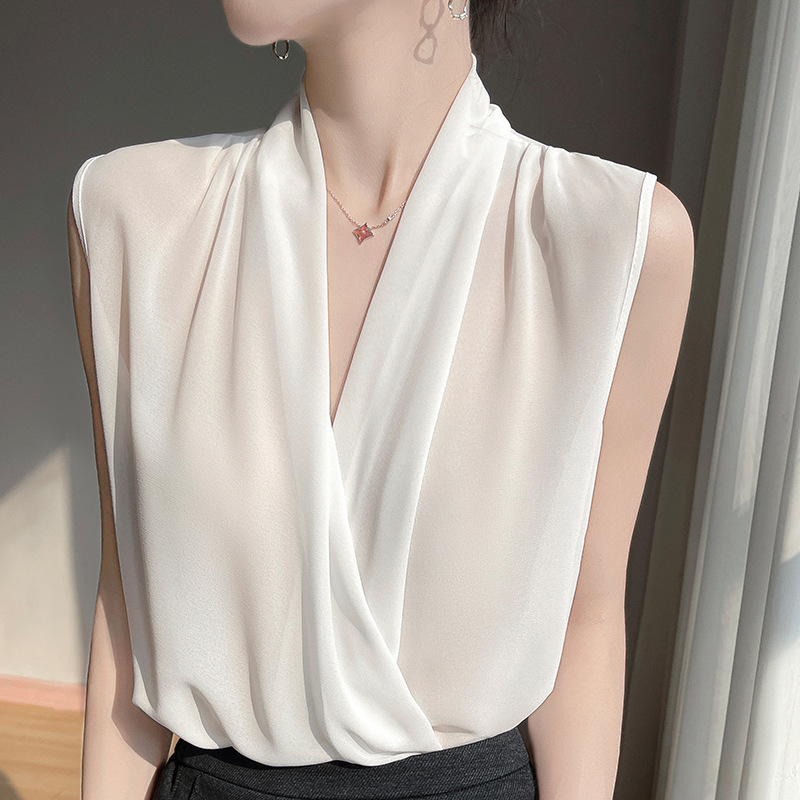 Factory Direct Sale Quick Group Purchase Red Book Physical Store Wholesale Women's Sleeveless Satin Shirt Collar Top Vest