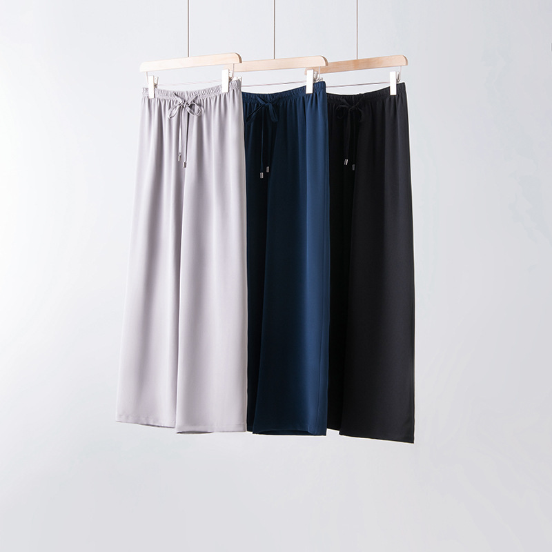 2025 Spring and Autumn New Heavy Weight Silk Wide Leg Pants Loose Straight-Leg Mulberry Silk Casual Pants Women's Lazy Style Drawstring 2025 Spring and Autumn New Heavy Weight Silk Wide Leg Pants Loose Straight-Leg Mulberry Silk Casual Pants Women's Lazy Style Drawstring