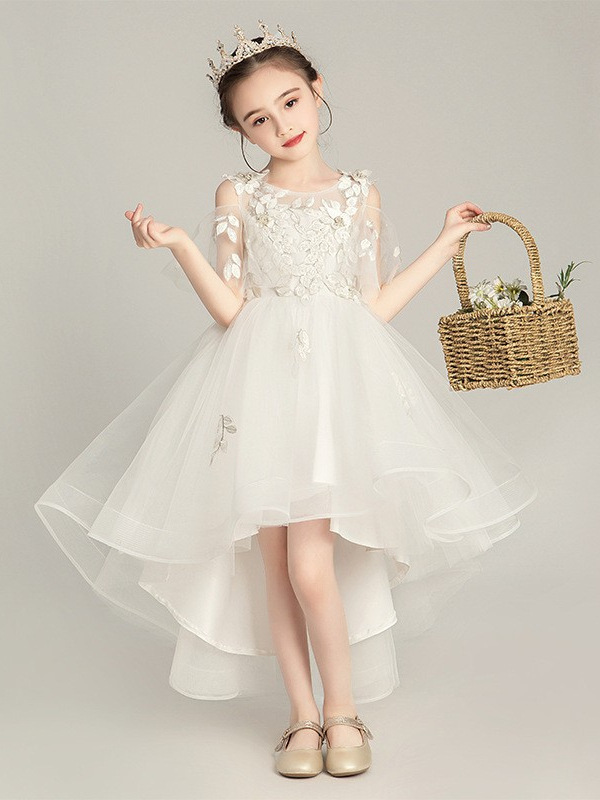 Nueva niña princesa vestido flor niña blanco hilado vestido de boda niños anfitrión vestido de noche pequeña niña piano traje