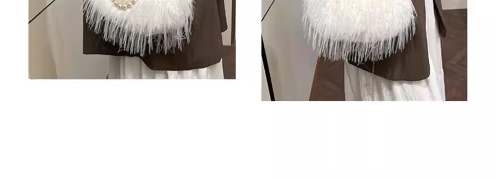 Women's Exquisite furry plush bag messenger bag autumn and winter plush bag pearl chain handbag_voghion.com