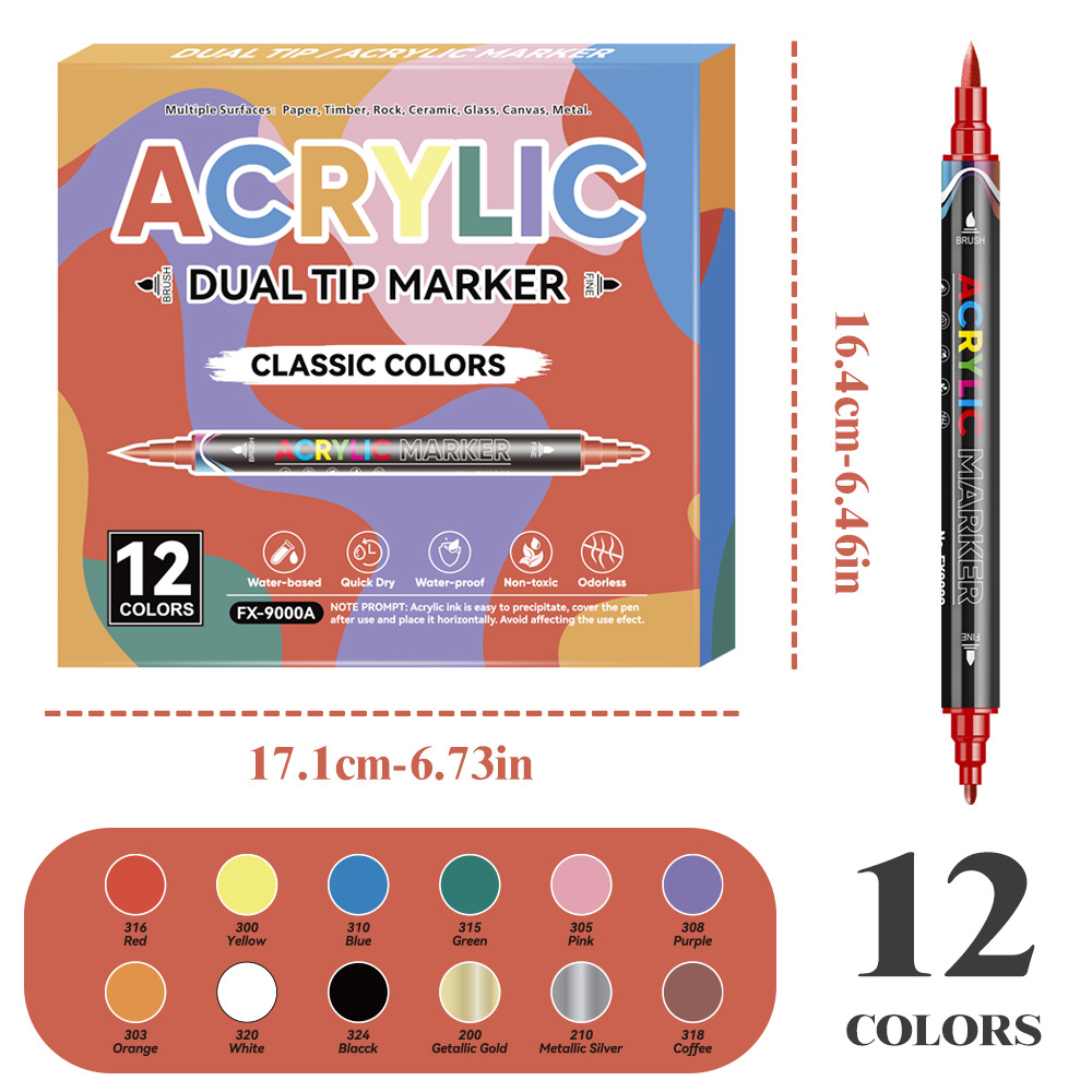 Transfronterizo blando y duro de doble cabeza acrílico marcador de pluma de dibujo especial para artes plásticas plegable color opaco papel marcador