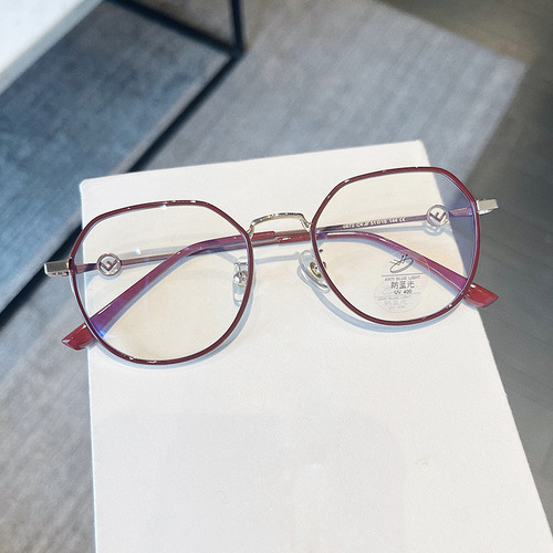 Personalized metal retro TR90 flat mirror for women without makeup myopia frame  fashionable personalized anti-blue light glasses
