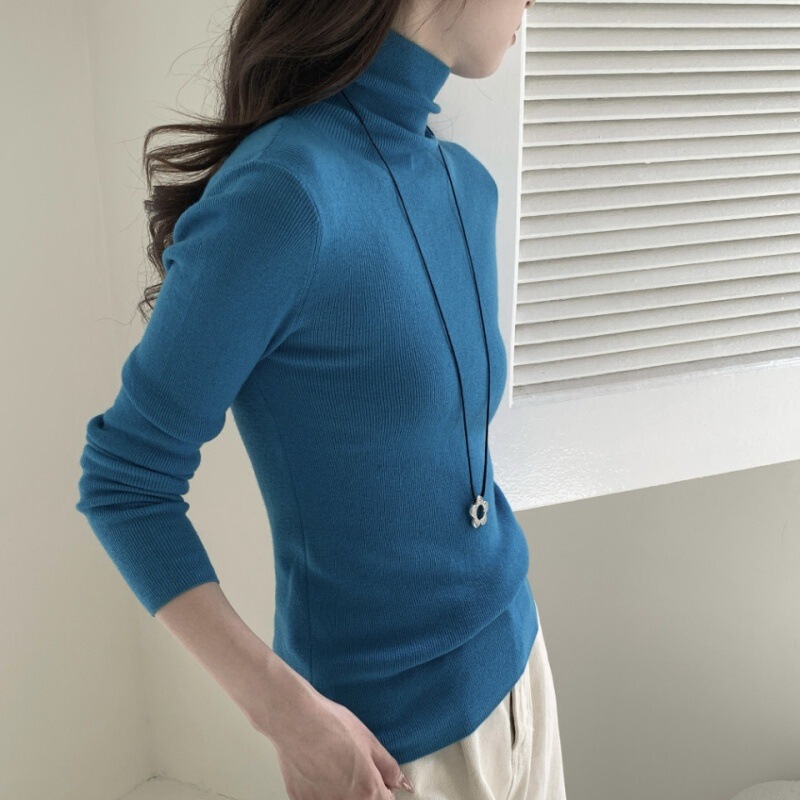 High Elasticity! 100% Wool Turtleneck Sweater Top for Women, Slim Fit Versatile Solid Color Pullover Base Shirt Thin High Elasticity! 100% Wool Turtleneck Sweater Top for Women, Slim Fit Versatile Solid Color Pullover Base Shirt Thin