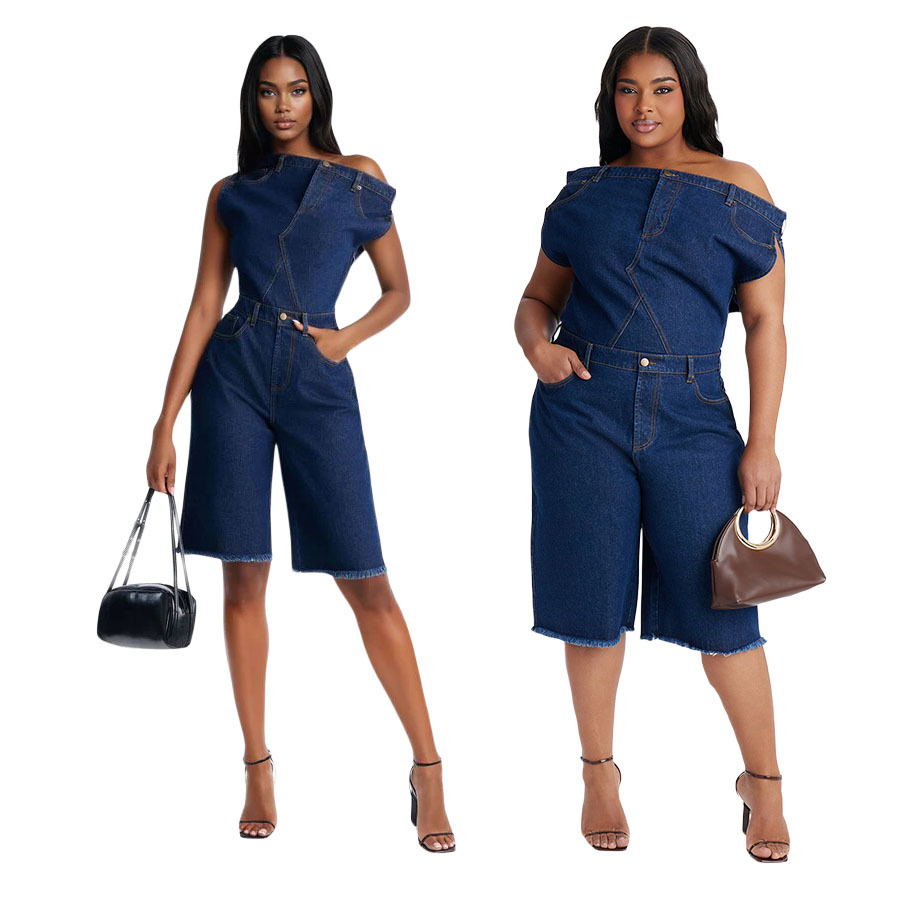 Women's Strapless Off-Shoulder Slim Fit Denim Jumpsuit Casual Fashion American Style New_ecoleips.com