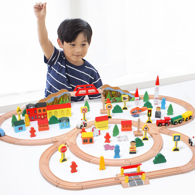 Large 100pc track set electric track children's 3-4-5 years old baby wooden track assembled educational toys
