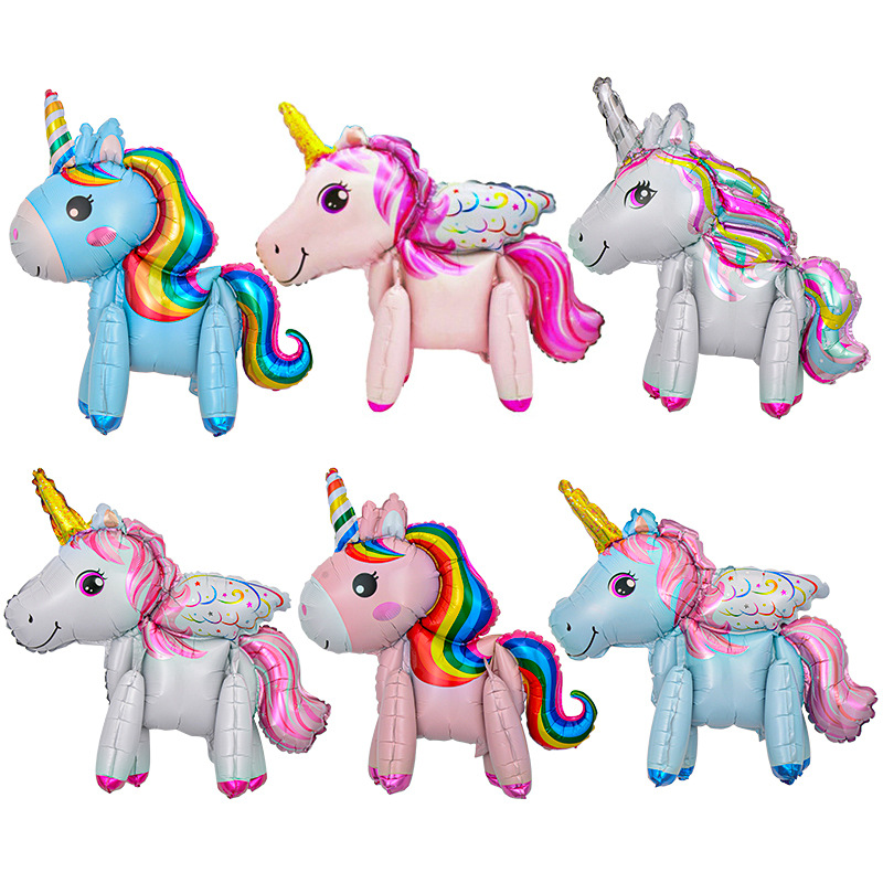 Dibujos animados montaje tridimensional unicornio película de aluminio globo 3D pony Baoli decoración de escena de cumpleaños para niños globo