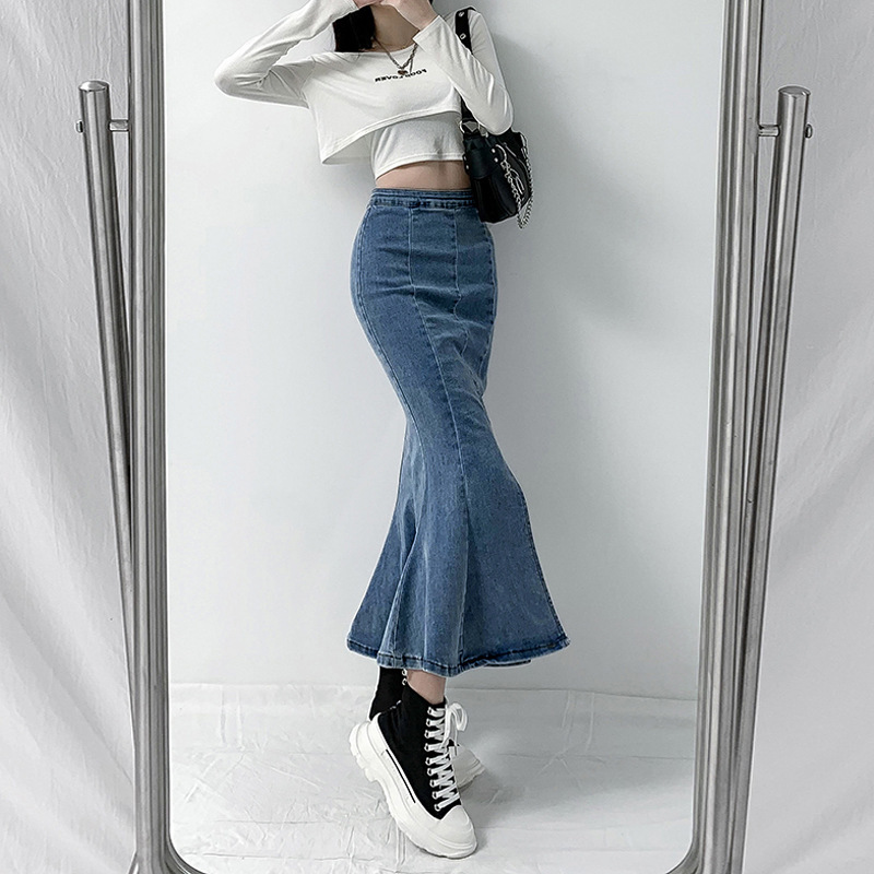 Stretch High Waist Denim Skirt Women's Summer Split Ruffled Stretch Slim-Fit Hip Skirt Mid-Length Fishtail Skirt Women Stretch High Waist Denim Skirt Women's Summer Split Ruffled Stretch Slim-Fit Hip Skirt Mid-Length Fishtail Skirt Women