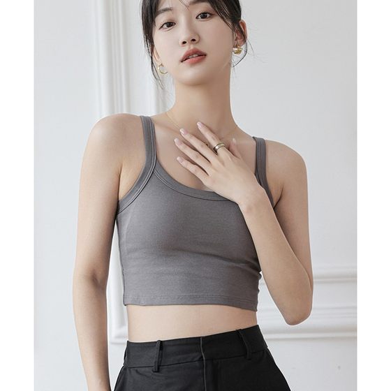 Solid Color Beautiful Back Sling Small Vest Outer Wear Thin Underwear Women's Underwear with Chest Pad Base Inner Tube Top