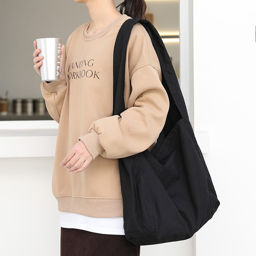 Korean retro washed canvas bag ins casual wide shoulder strap shoulder bag internet celebrity fashion solid color crossbody bag women's bag
