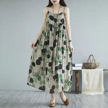 跨境批发日单波点中长款吊带连衣裙气质宽松显瘦复古高腰大摆长裙