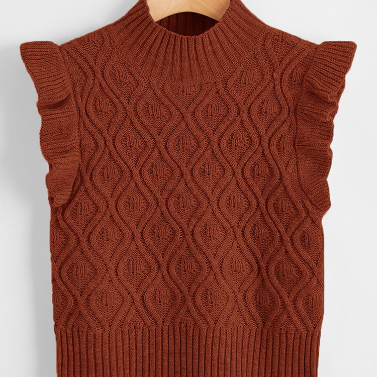 Demi-season solid knitted brown elegant sweater sleevless with a…