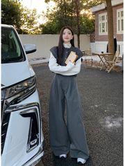 盐系感不规则针织马甲打底衫阔腿长裤女早秋2025新款时尚套装