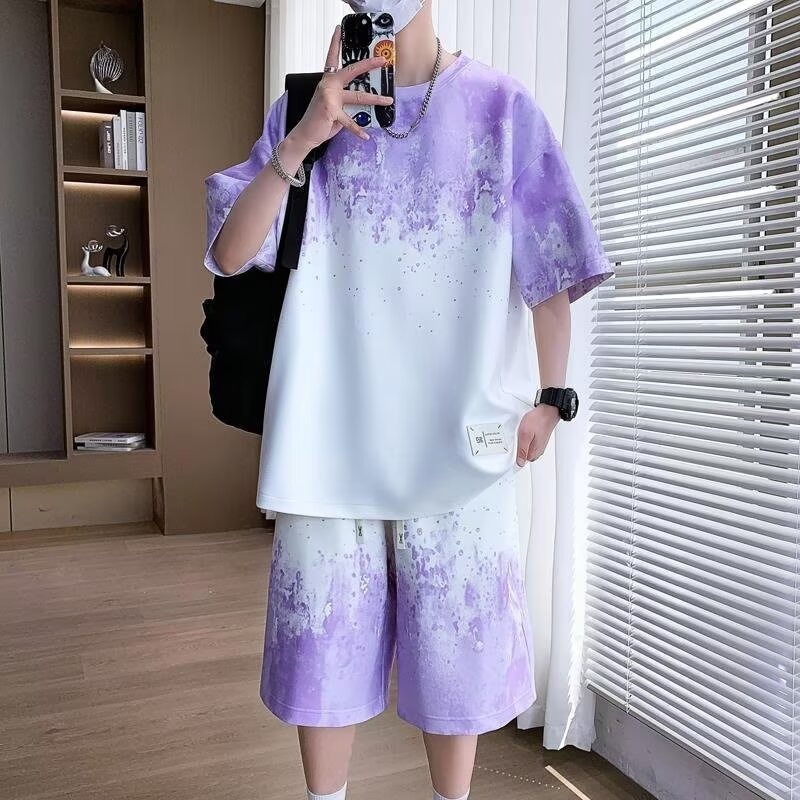 2025 New Ice Silk Quick-Drying Suit Men's Summer Sportswear Youth Casual Two-Piece Set Handsome Matching Set