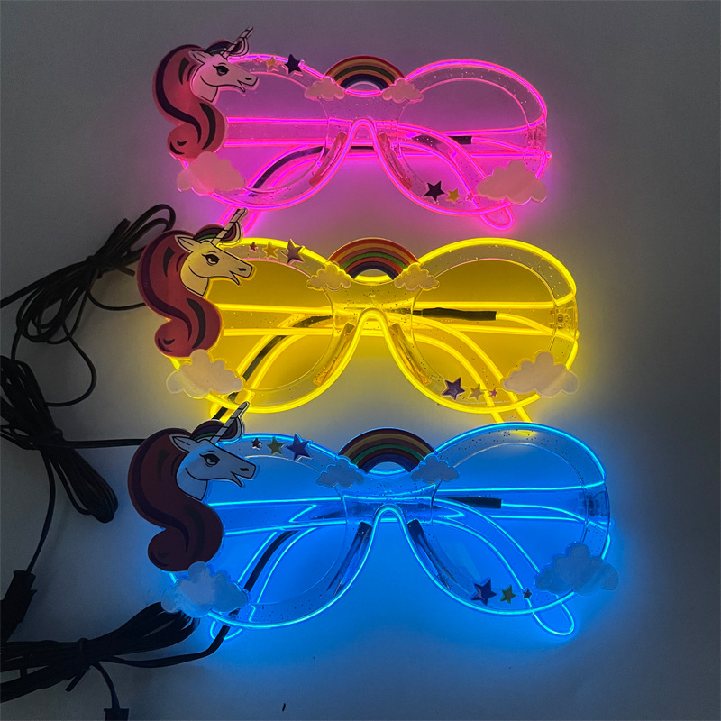 Cute caballo arco iris fiesta de cumpleaños LED gafas luminosas extrañas unicornio de color fotos gafas luminosas image 3