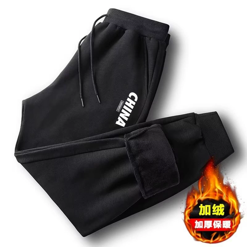 Men's demi-season velvet keep warm sports trousers, Korean style, plus size, 320 gram