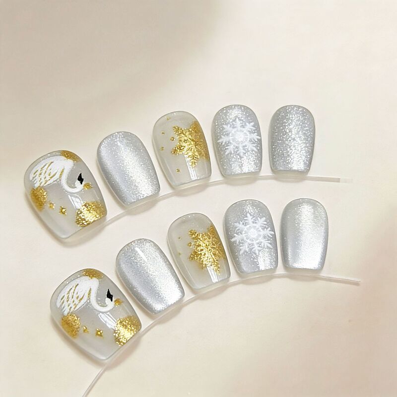 Winter Nail Art New Style Ice Crystal Swan Cat Eye Wearable Nails with a High-End Feel, Fake Nails, Finished Nail Pieces Wholesale Winter Nail Art New Style Ice Crystal Swan Cat Eye Wearable Nails with a High-End Feel, Fake Nails, Finished Nail Pieces Wholesale