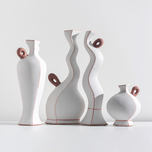 Single-Ear Red Line Vase Flower Vessel Simple Modern Home Living Room Entrance Hotel Decoration Ornaments Model Room