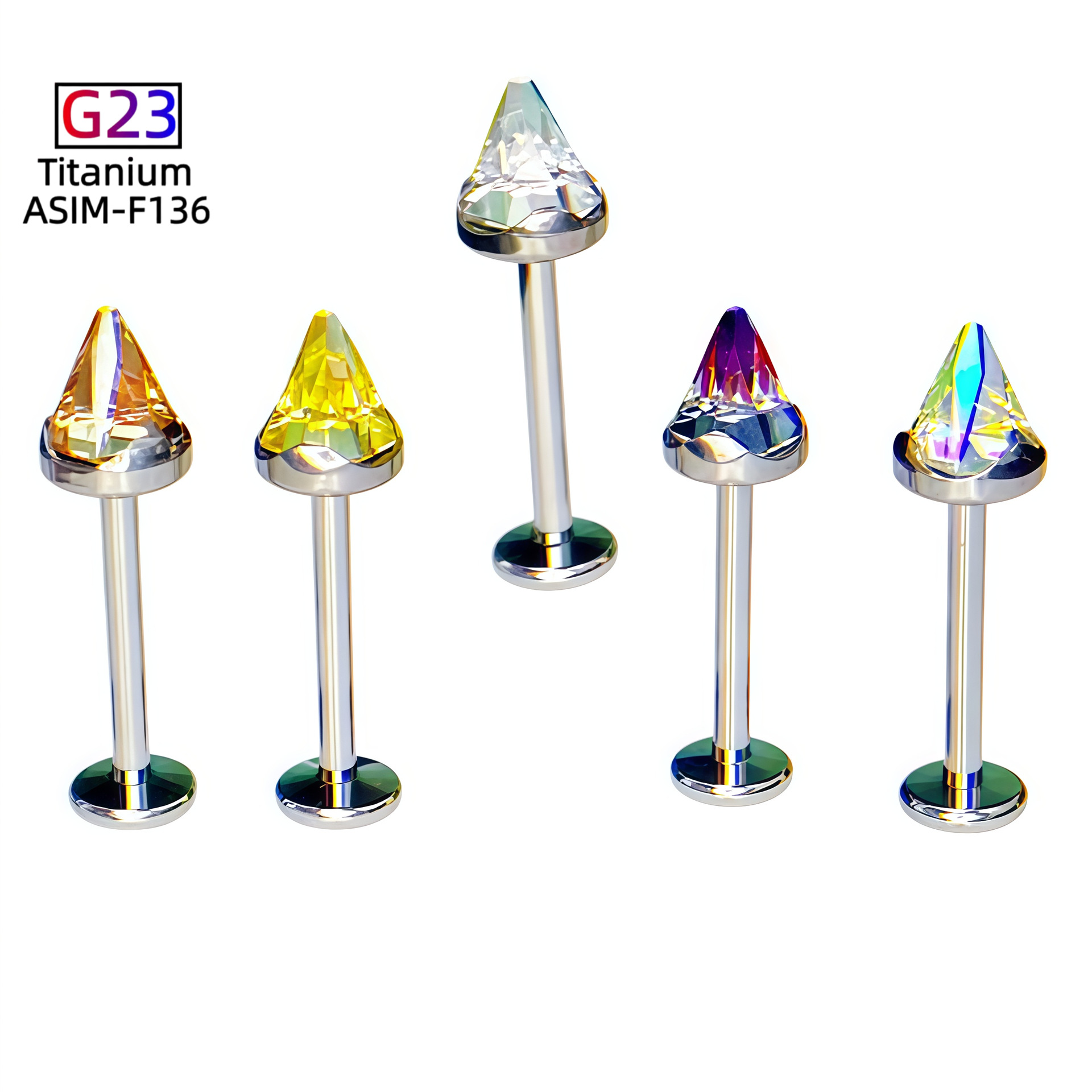 Pointed labret stud close-up product detail