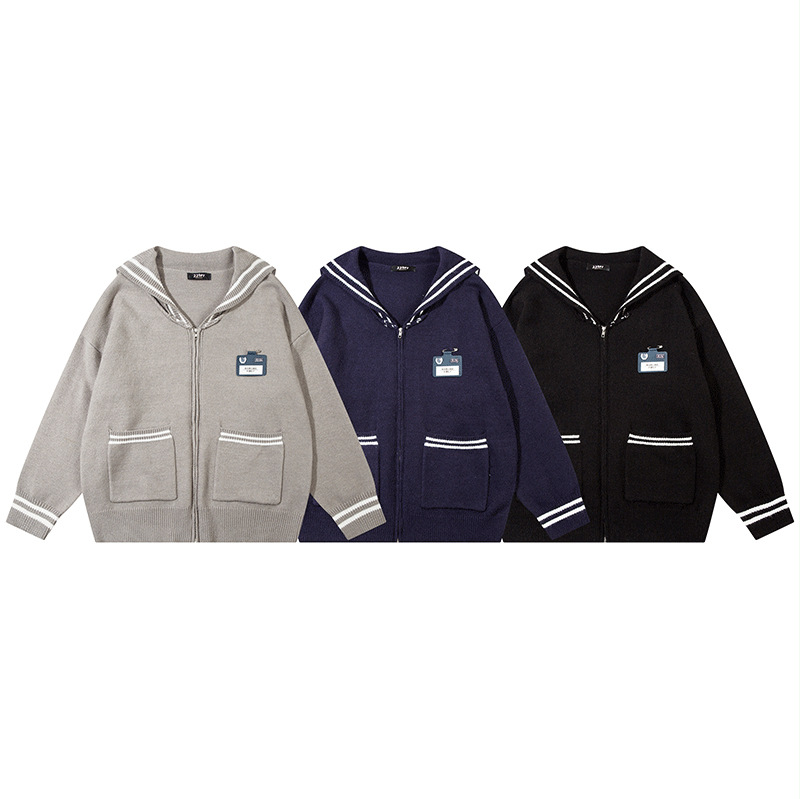 YWFG American Navy collar estilo de la Universidad 2023 otoño y el invierno las mujeres versátiles cardigan manga larga punto suéter abrigo image 6