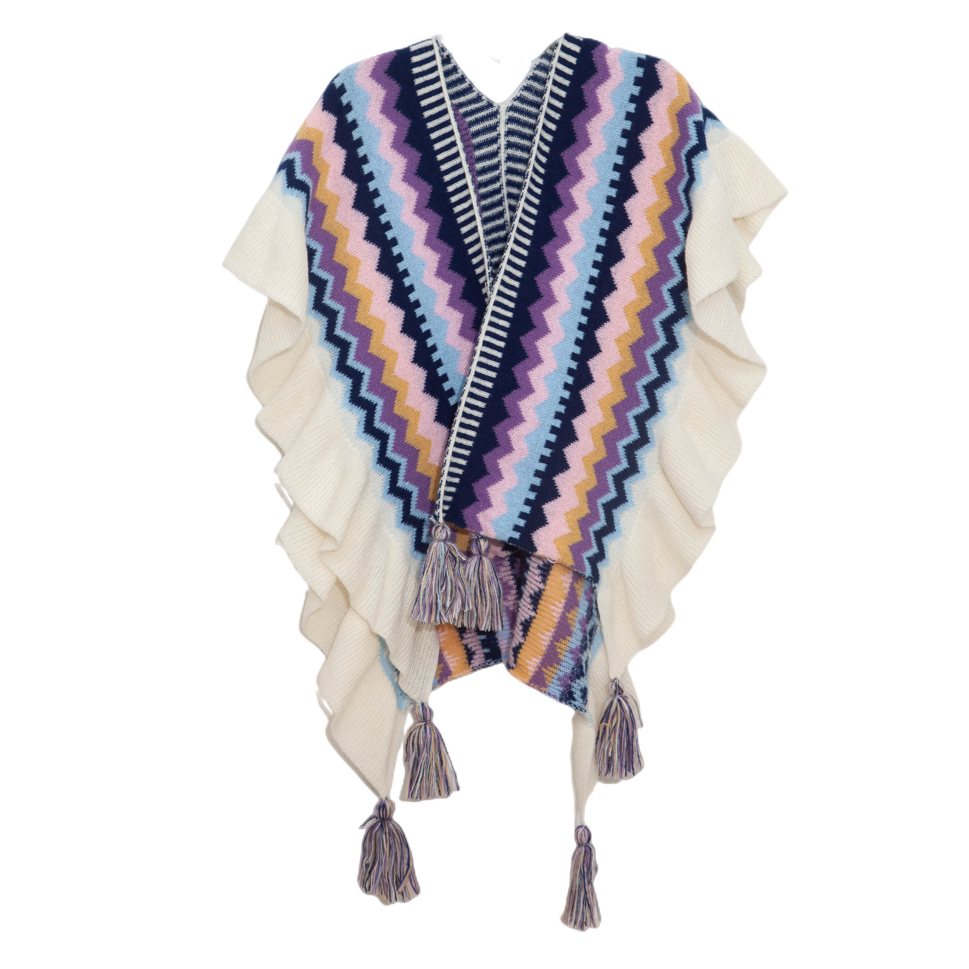 Unisex Ethnic style Yunnan travel hanging beard cape color knitted women's split cape_viptrois.com