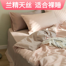 兰精天丝四件套夏季冰丝裸睡套件轻奢高端床单床笠被套床上用品